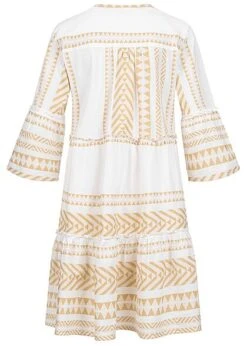 Tom Tailor Damen 7/8 Arm V-Neck Stufenkleid Boho-Kleid Jaquard Muster Desert Beige -Onlyy Kleidung Geschaft 21052220 2