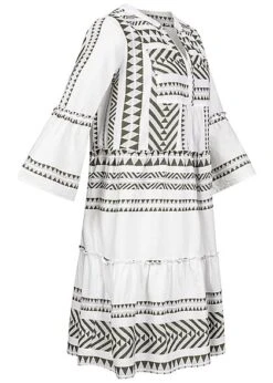 Tom Tailor Damen 7/8 Arm V-Neck Stufenkleid Boho-Kleid Jaquard Muster Leaf Grün -Onlyy Kleidung Geschaft 21052221 1