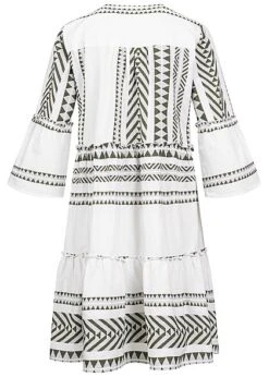 Tom Tailor Damen 7/8 Arm V-Neck Stufenkleid Boho-Kleid Jaquard Muster Leaf Grün -Onlyy Kleidung Geschaft 21052221 2