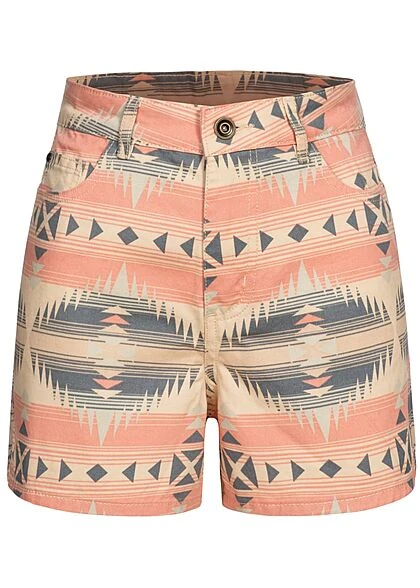 Urban Classics Damen High- Waist Jeans Shorts Azteken Print Summerinka Orange Beige 1 Urban Classics Damen High- Waist Jeans Shorts Azteken Print Summerinka Orange Beige