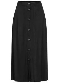 Tom Tailor Damen Viskose Midi Rock Knopfleiste Gummibund Schwarz