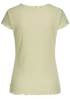 Tom Tailor Damen Ribbed V-Neck T-Shirt Mit Frilldetails Dusty Hell Grün -Onlyy Kleidung Geschaft 21052412 1