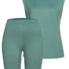 Brave Soul Damen Zweiteiler Set Top Mit Schulterpolster Radler Shorts Sage Grün
