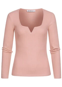 Seventyseven Lifestyle Damen Ribbed V-Neck Longsleeve Misty Rosa