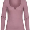 Seventyseven Lifestyle Damen Ribbed V-Neck Longsleeve Wistful Mauve