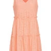ONLY Damen V-Neck Stufenkleid Frill Details Strukturstoff Peach Melba Orange