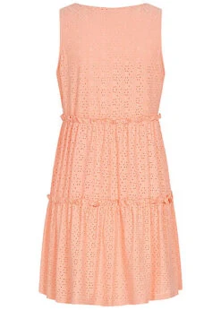 ONLY Damen V-Neck Stufenkleid Frill Details Strukturstoff Peach Melba Orange -Onlyy Kleidung Geschaft 21055297 2