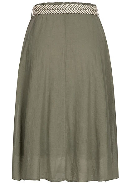 Styleboom Fashion Damen Midi Rock Inkl. Flechtgürtel 2-lagig Militare Khaki 3 Styleboom Fashion Damen Midi Rock Inkl. Flechtgürtel 2-lagig Militare Khaki – Bild 3