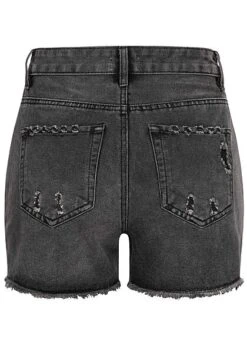Hailys Damen High-Waist Jeans Shorts 5-Pockets Destroy Look Offener Saum Dunkel Grau -Onlyy Kleidung Geschaft 21062824 2
