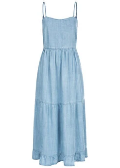 ONLY Damen Denim Maxi Lyocell V-Neck Trägerkleid Hell Blau
