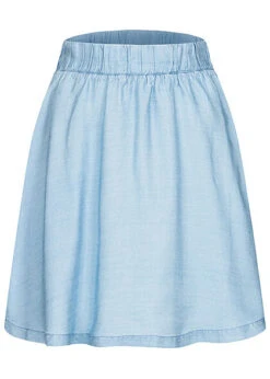 Tom Tailor Damen V-Neck Mini Skater Rock Gummibund Stone Bright Hell Blau Denim