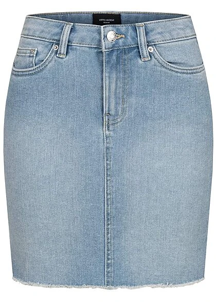 Vero Moda Damen NOOS Mini Jeans Rock Offener Saum 5-Pockets Hell Blau Denim 1 Vero Moda Damen NOOS Mini Jeans Rock Offener Saum 5-Pockets Hell Blau Denim
