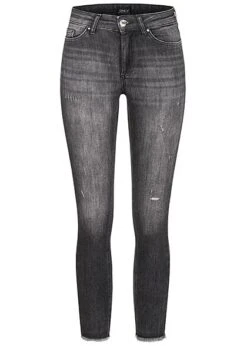 ONLY Damen NOOS Skinny Ankle Jeans Hose Fransen Crash Optik 5-Pockets Schwarz Grau Denim