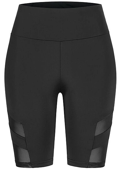 Urban Classics Damen Radler Shorts Mesh Streifen Gummibund Schwarz 1 Urban Classics Damen Radler Shorts Mesh Streifen Gummibund Schwarz