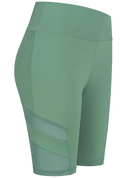 Urban Classics Damen Radler Shorts Mesh Streifen Gummibund Paleleaf Grün 1 Urban Classics Damen Radler Shorts Mesh Streifen Gummibund Paleleaf Grün