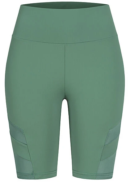 Urban Classics Damen Radler Shorts Mesh Streifen Gummibund Paleleaf Grün 2 Urban Classics Damen Radler Shorts Mesh Streifen Gummibund Paleleaf Grün – Bild 2