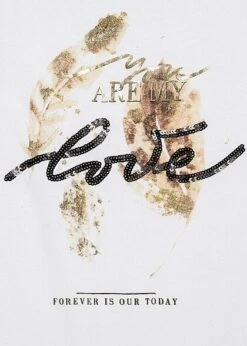 Seventyseven Lifestyle Damen T-Shirt You Are My Love Feder Print Paillettenbesatz Weiss -Onlyy Kleidung Geschaft 21074099 2