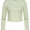 ONLY Damen Cropped Longsleeve Pullover Frill Frosty Grün