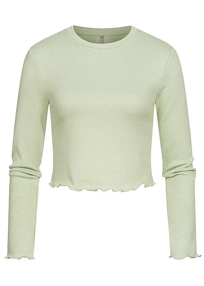 ONLY Damen Cropped Longsleeve Pullover Frill Frosty Grün 1 ONLY Damen Cropped Longsleeve Pullover Frill Frosty Grün