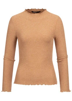 ONLY Damen NOOS Ribbed Frill Longsleeve Pullover Tobacco Braun