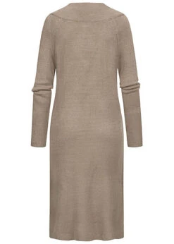 VILA Damen NOOS Midi V-Neck Strickkleid Schlitze Seitlich Gerippte Säume Fungi Braun -Onlyy Kleidung Geschaft 21083933 2