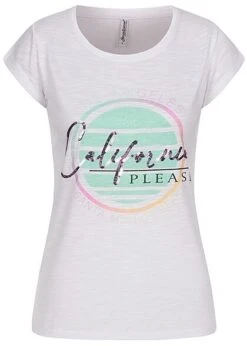 Seventyseven Lifestyle Damen T-Shirt California Print Paillettenbesatz Weiss Mc