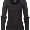 Urban Classics Damen Ribbed Longsleeve Pullover Mit Weitem Ausschnitt Schwarz
