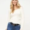 Urban Classics Damen Ribbed Longsleeve Pullover Mit Weitem Ausschnitt Whitesand Beige