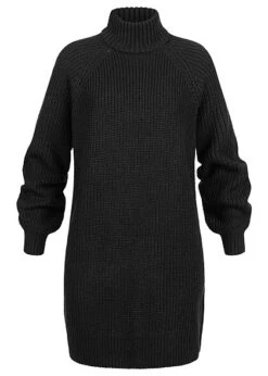 Noisy May Damen NOOS High-Neck Mini Strickkleid Mit Ballonärm Schwarz