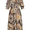 Hailys Damen Midi Kleid 3/4 Ärmel Blumen Print Multicolor Beige