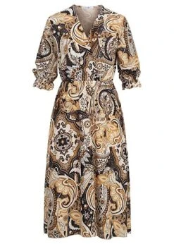 Hailys Damen Midi Kleid 3/4 Ärmel Blumen Print Multicolor Beige