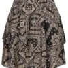 Styleboom Fashion Damen Mini Stufenrock Paisley Print 2-lagig Schwarz Beige