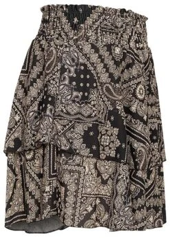 Styleboom Fashion Damen Mini Stufenrock Paisley Print 2-lagig Schwarz Beige -Onlyy Kleidung Geschaft 21096711 1