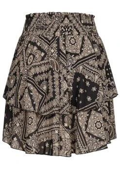 Styleboom Fashion Damen Mini Stufenrock Paisley Print 2-lagig Schwarz Beige -Onlyy Kleidung Geschaft 21096711 2