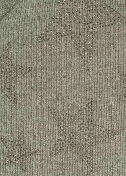 Styleboom Fashion Damen Longsleeve Pullover Mit Sternenmuster Strass Oliv Grün -Onlyy Kleidung Geschaft 21096714 2