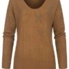 Styleboom Fashion Damen Longsleeve Pullover Mit Sternenmuster Strass Braun