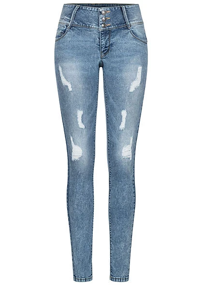 Seventyseven Lifestyle Damen Skinny Jeans Hose 5-Pockets 3er Knopfleiste Bright Blau 1 Seventyseven Lifestyle Damen Skinny Jeans Hose 5-Pockets 3er Knopfleiste Bright Blau