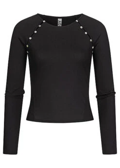 JACQUELINE DE YONG JDY By ONLY Damen Kurzer Longsleeve Pullover Knöpfe Seitlich Schwarz