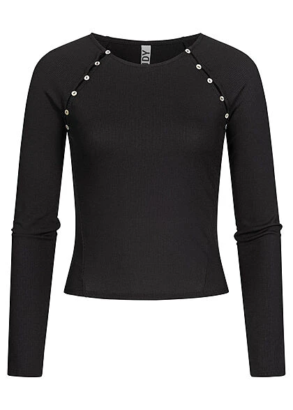 JACQUELINE DE YONG JDY By ONLY Damen Kurzer Longsleeve Pullover Knöpfe Seitlich Schwarz 1 JACQUELINE DE YONG JDY By ONLY Damen Kurzer Longsleeve Pullover Knöpfe Seitlich Schwarz