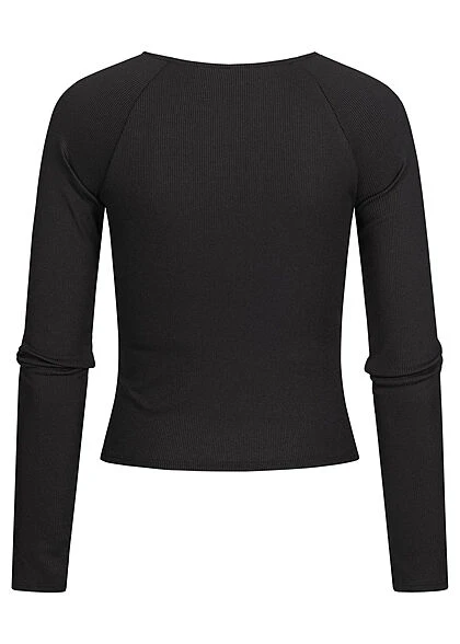 JACQUELINE DE YONG JDY By ONLY Damen Kurzer Longsleeve Pullover Knöpfe Seitlich Schwarz 2 JACQUELINE DE YONG JDY By ONLY Damen Kurzer Longsleeve Pullover Knöpfe Seitlich Schwarz – Bild 2