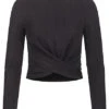 ONLY Damen Cropped Longsleeve Drehdetail Struktur Muster Mit Glitzer Schwarz