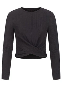 ONLY Damen Cropped Longsleeve Drehdetail Struktur Muster Mit Glitzer Schwarz