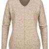 Clodus Damen Strick Pullover Longsleeve Sweater V-Neck Camel Braun