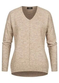 Clodus Damen Strick Pullover Longsleeve Sweater V-Neck Camel Braun