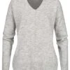 Clodus Damen Strick Pullover Longsleeve Sweater V-Neck Hell Grau