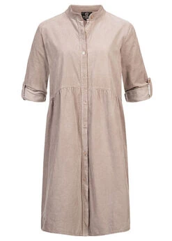 Styleboom Fashion Damen Kleid Turn-Up Mit Knopfleiste Taupe Braun