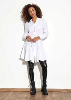 Styleboom Fashion Damen Kleid Langarm Mit 7 Knöpfen Bindegürtel Weiss -Onlyy Kleidung Geschaft 21106753 4