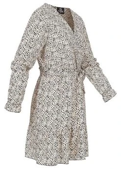 Styleboom Fashion Damen V-Neck Chiffon Kleid Muster Weiss Schwarz -Onlyy Kleidung Geschaft 21106810 1