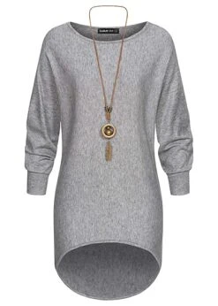 Cloud5ive Damen Shirt Mit Fledermausärmeln Inkl. Kette Silber Grau