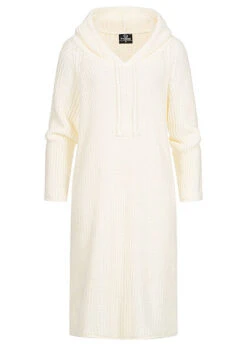 Styleboom Fashion Damen Strickkleid Mit Kapuze Off Weiss